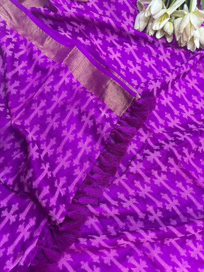 Purple Banarasi Handloom Pure Moonga Silk Dupatta - Luxurion World