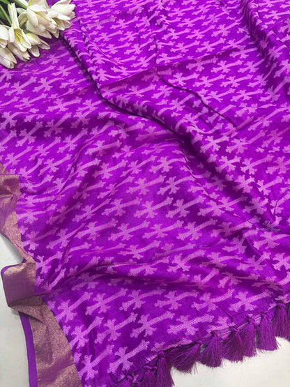 Purple Banarasi Handloom Pure Moonga Silk Dupatta - Luxurion World