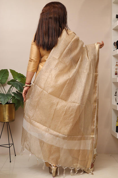 Dyeable Banarasi Handloom Tissue Silk Crushed Dupatta - Luxurion World