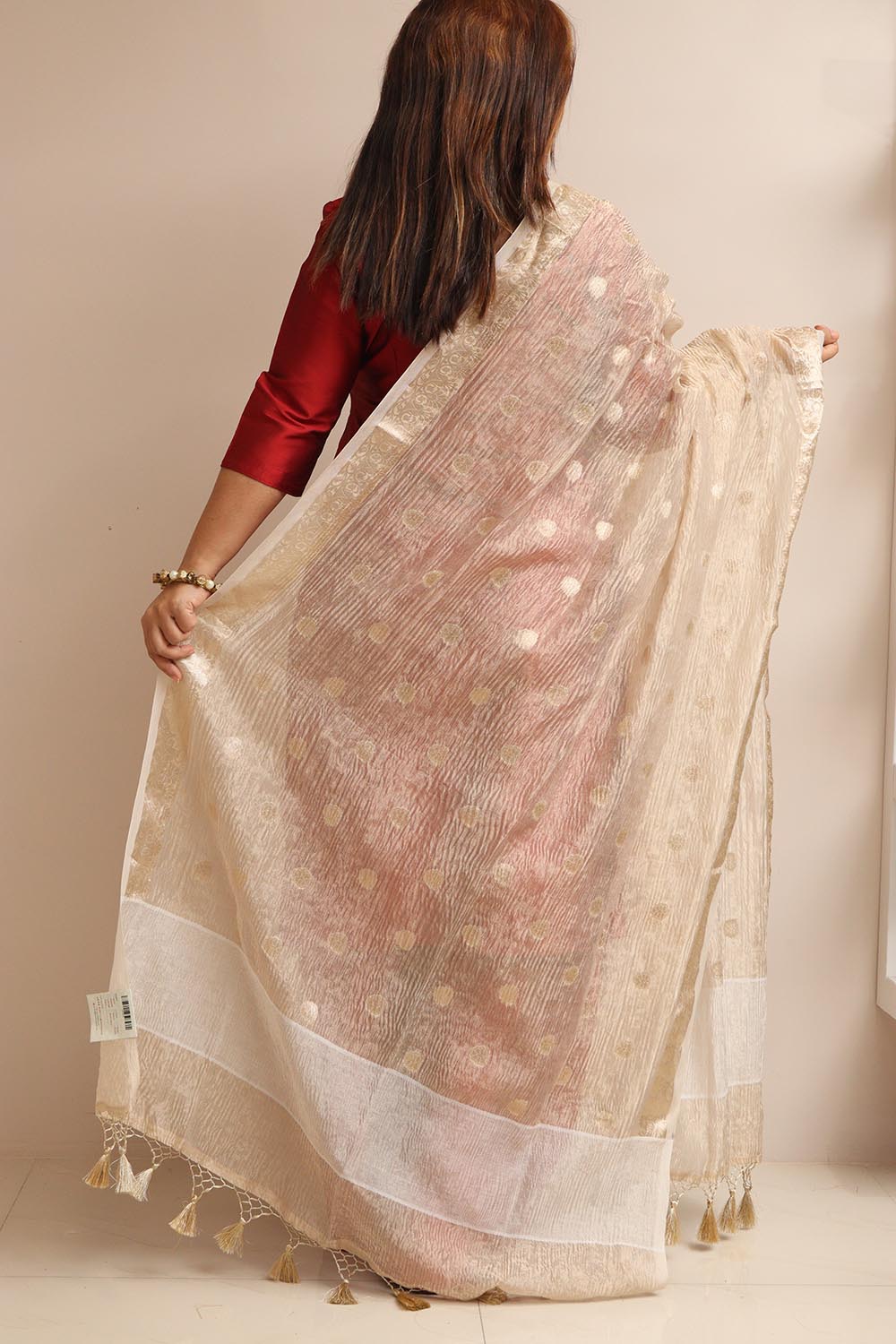 Dyeable Banarasi Handloom Tissue Silk Polka Dot Dupatta - Luxurion World