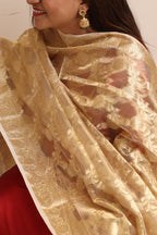 Dyeable Banarasi Handloom Pure Tissue Silk Flower Design Dupatta - Luxurion World