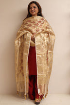 Dyeable Banarasi Handloom Pure Tissue Silk Flower Design Dupatta - Luxurion World