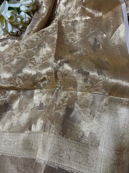 Dyeable Banarasi Handloom Pure Tissue Silk Flower Design Dupatta - Luxurion World