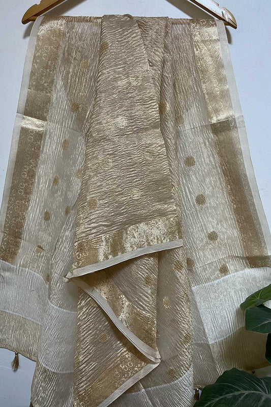Dyeable Banarasi Handloom Pure Tissue Silk Crushed Dupatta - Luxurion World