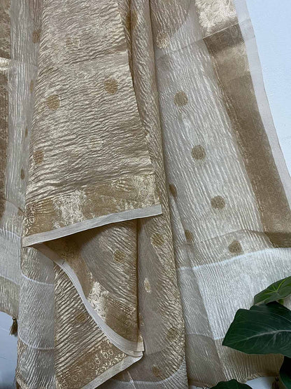 Dyeable Banarasi Handloom Pure Tissue Silk Crushed Dupatta - Luxurion World