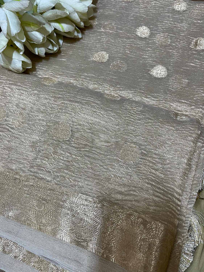 Dyeable Banarasi Handloom Pure Tissue Silk Crushed Dupatta - Luxurion World