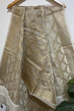 Stunning Dyeable Banarasi Tissue Silk Flower Design Dupatta - Luxurion World- Crafted Heirlooms