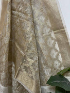Stunning Dyeable Banarasi Tissue Silk Flower Design Dupatta - Luxurion World- Crafted Heirlooms