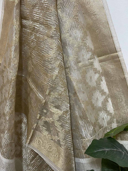 Stunning Dyeable Banarasi Tissue Silk Flower Design Dupatta - Luxurion World