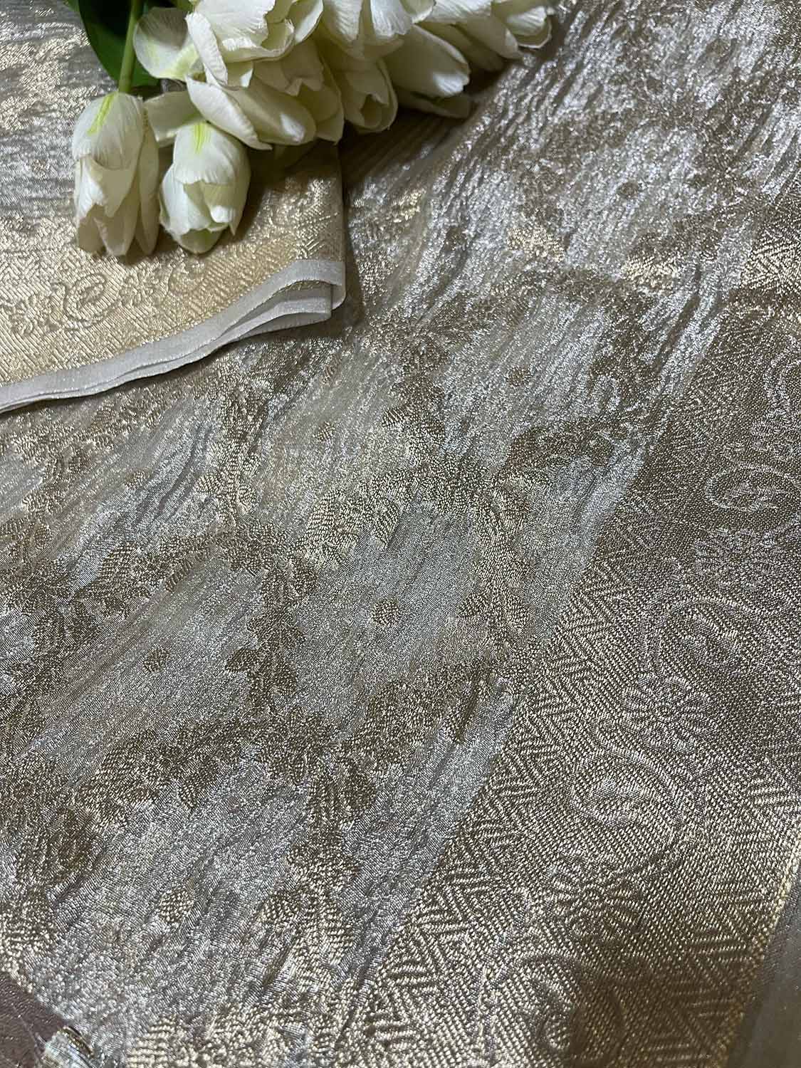 Stunning Dyeable Banarasi Tissue Silk Flower Design Dupatta - Luxurion World