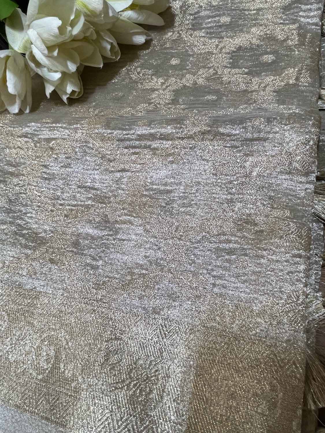 Stunning Dyeable Banarasi Tissue Silk Flower Design Dupatta - Luxurion World