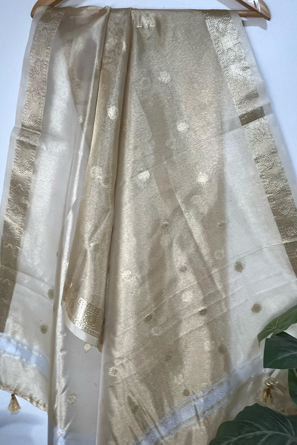Stunning Dyeable Banarasi Tissue Silk Polka Dot Dupatta - Luxurion World