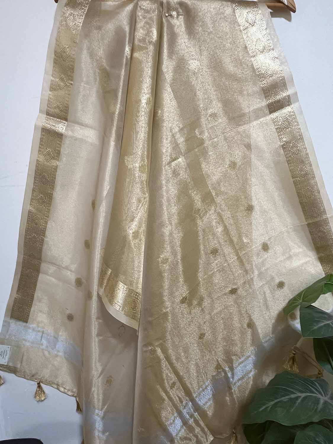 Stunning Dyeable Banarasi Tissue Silk Polka Dot Dupatta - Luxurion World