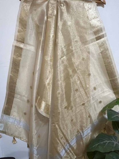 Stunning Dyeable Banarasi Tissue Silk Polka Dot Dupatta - Luxurion World