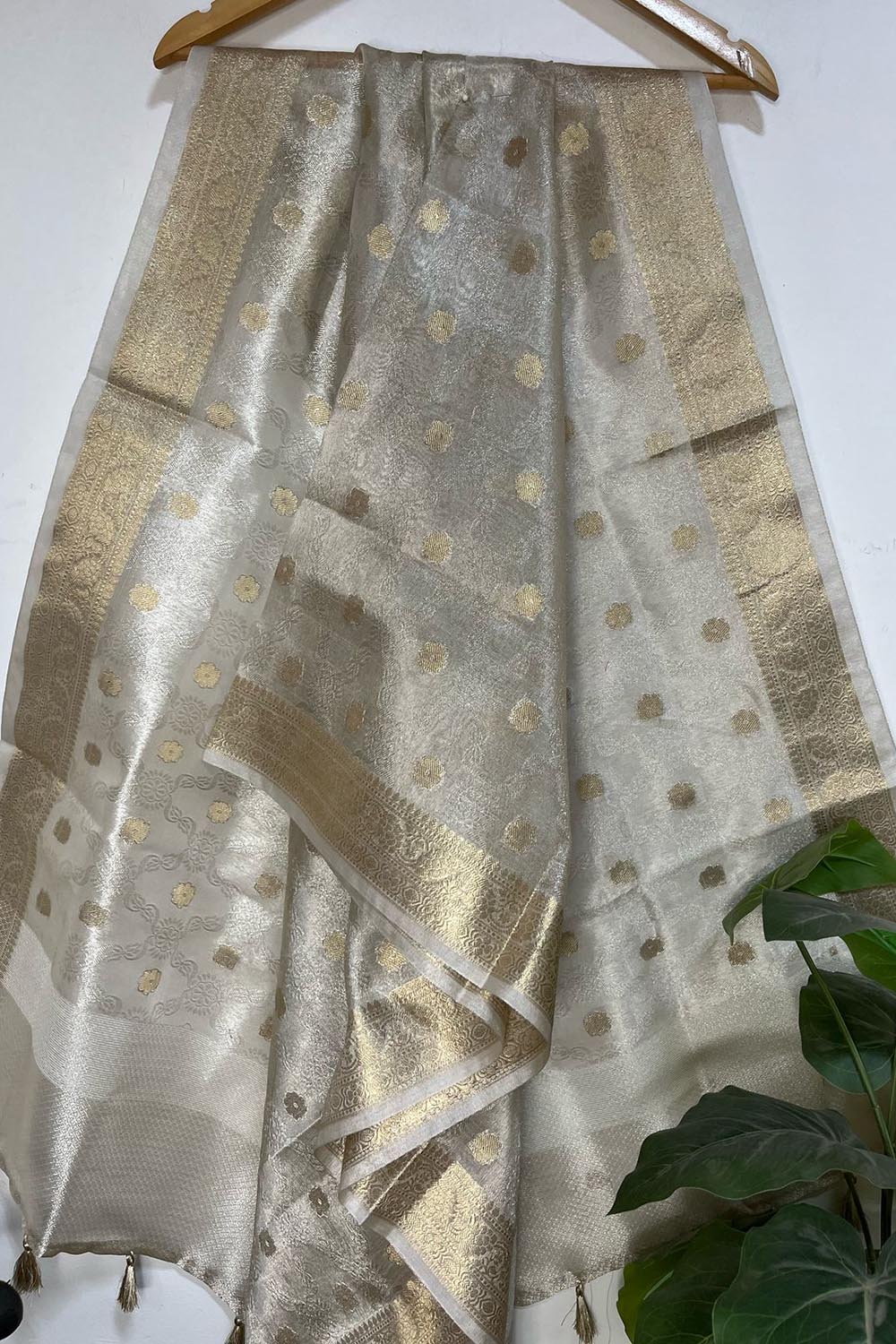 Stunning Dyeable Banarasi Tissue Silk Polka Dot Dupatta - Luxurion World- Crafted Heirlooms