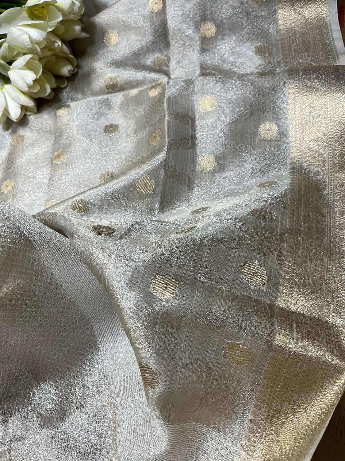 Stunning Dyeable Banarasi Tissue Silk Polka Dot Dupatta - Luxurion World- Crafted Heirlooms