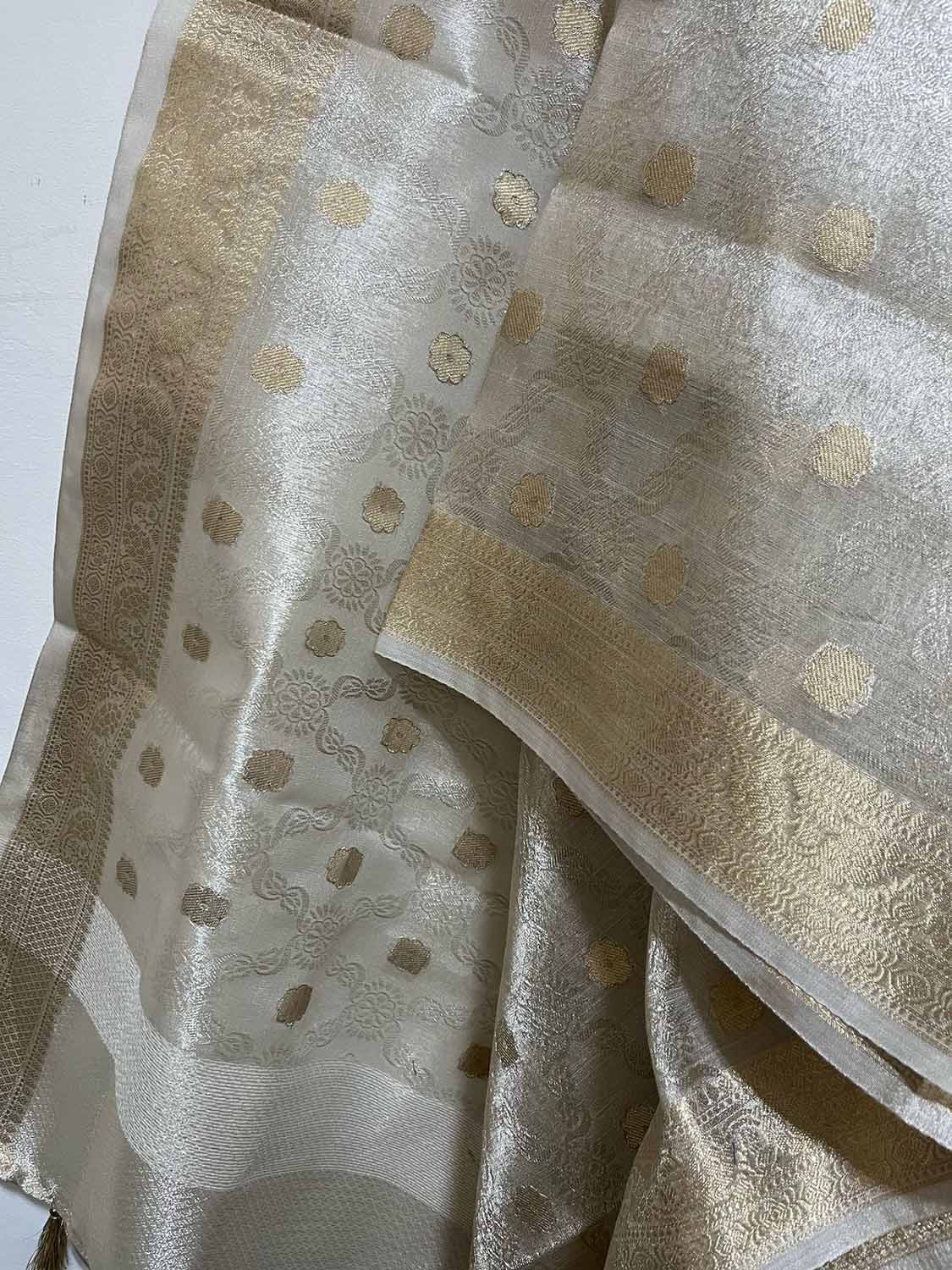 Stunning Dyeable Banarasi Tissue Silk Polka Dot Dupatta - Luxurion World- Crafted Heirlooms