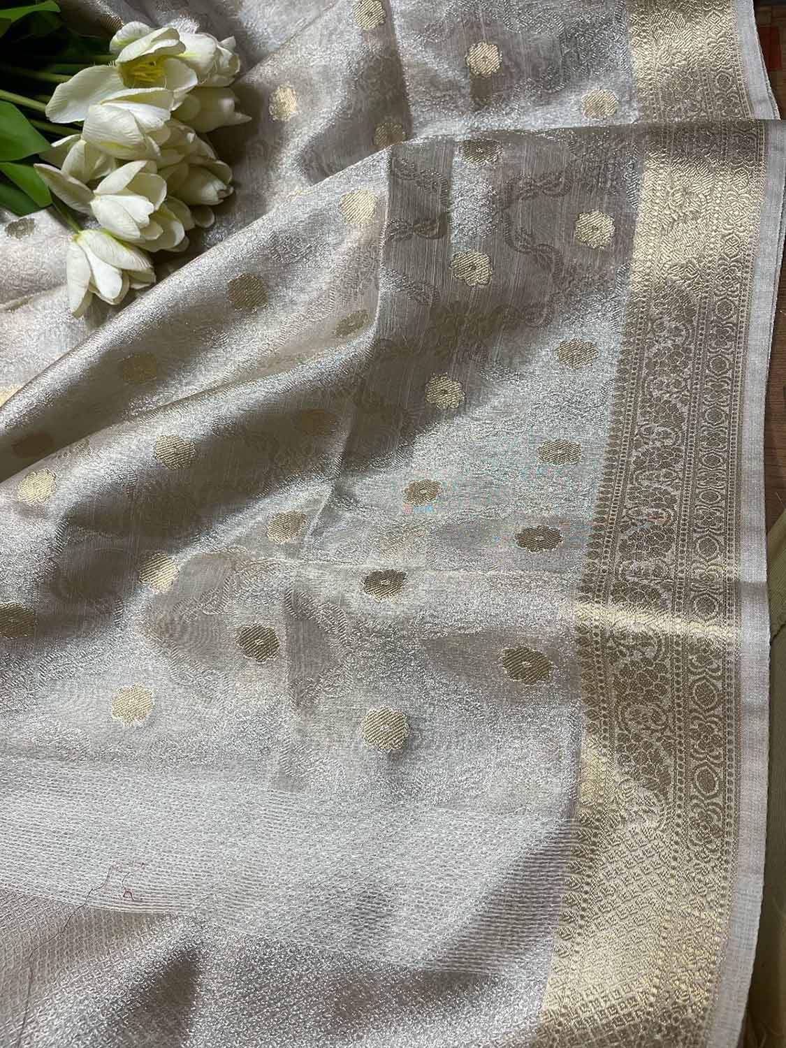 Stunning Dyeable Banarasi Tissue Silk Polka Dot Dupatta - Luxurion World- Crafted Heirlooms