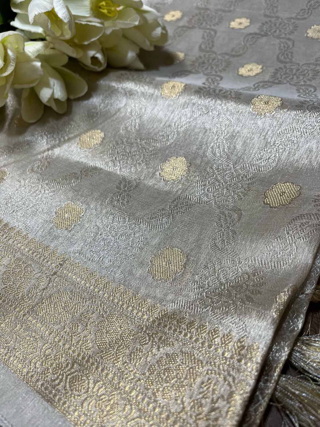 Stunning Dyeable Banarasi Tissue Silk Polka Dot Dupatta - Luxurion World- Crafted Heirlooms