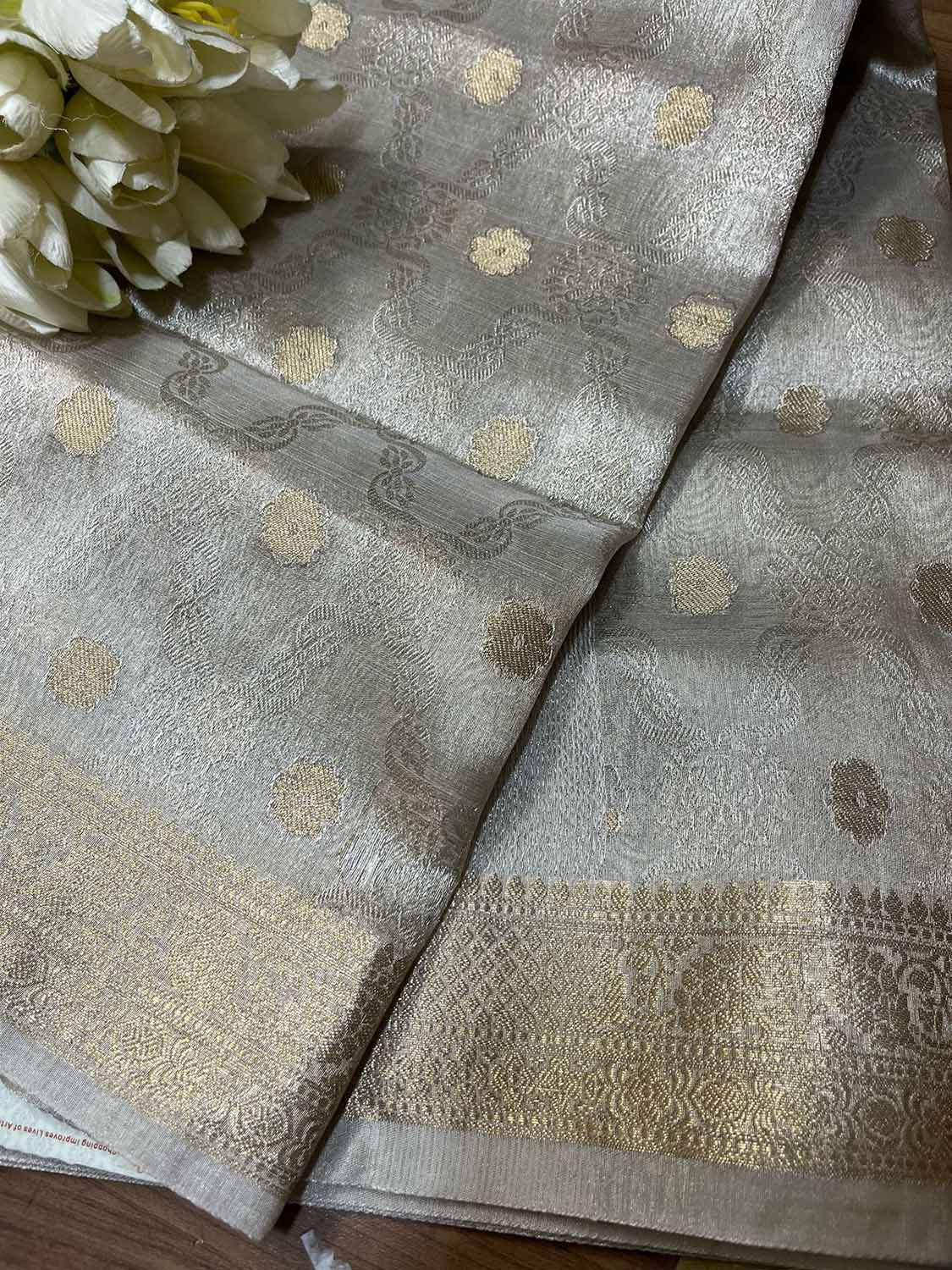 Stunning Dyeable Banarasi Tissue Silk Polka Dot Dupatta - Luxurion World- Crafted Heirlooms