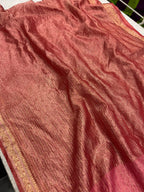 Red Banarasi Tissue Silk Dupatta Crushed