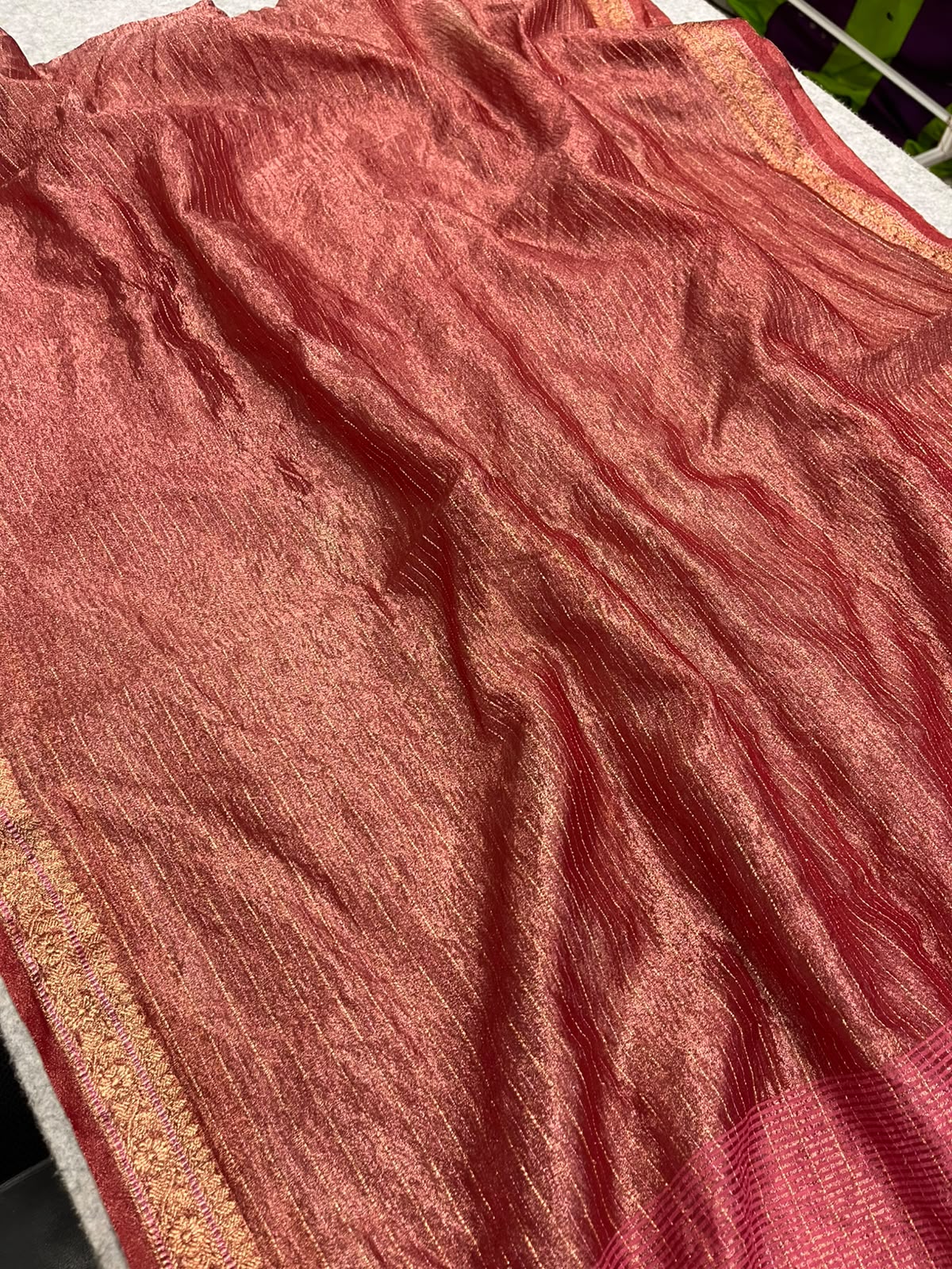 Red Banarasi Tissue Silk Dupatta Crushed
