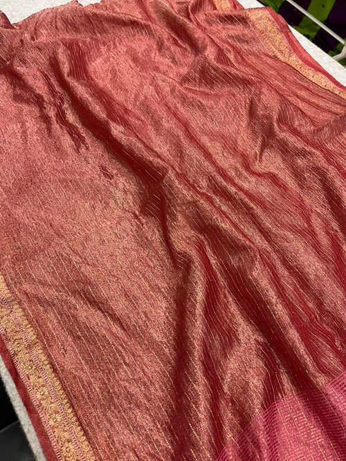 Red Banarasi Handloom Tissue Silk Crushed Dupatta ID1B1FF226100601