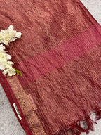 Red Banarasi Tissue Silk Dupatta Crushed