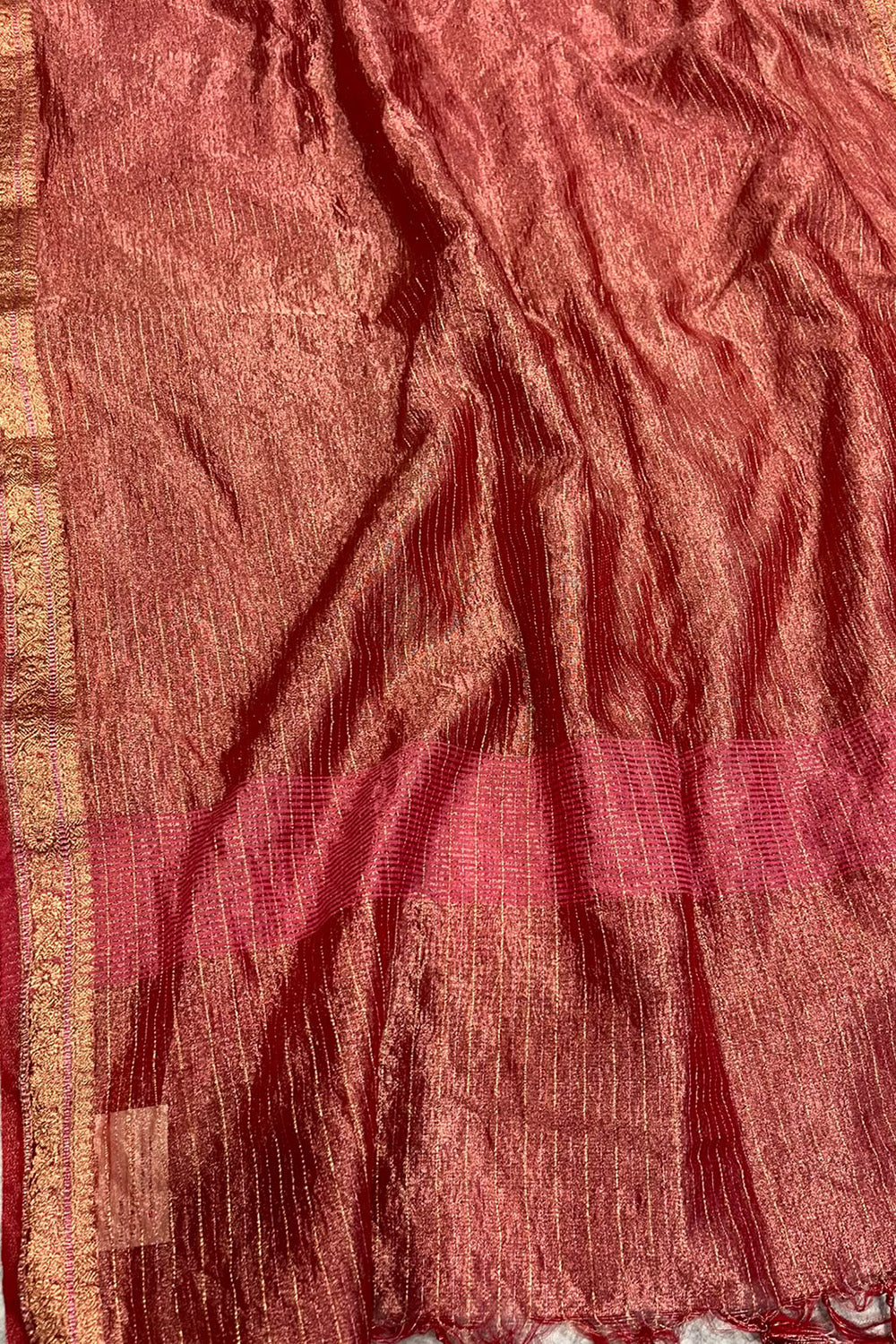 Red Banarasi Tissue Silk Dupatta Crushed