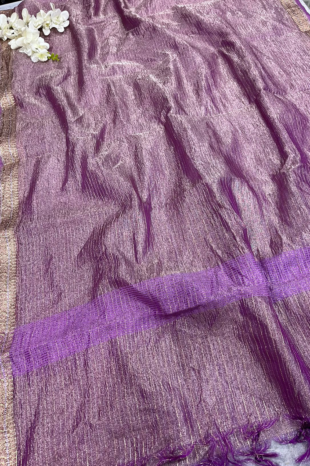 Purple Banarasi Handloom Tissue Silk Crushed Dupatta ID1B1FF226100602