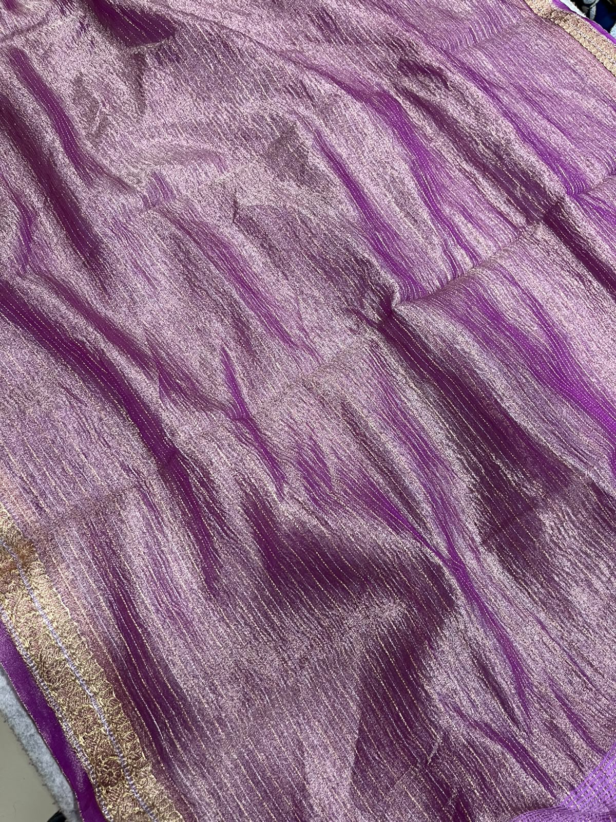 Purple Banarasi Handloom Tissue Silk Crushed Dupatta ID1B1FF226100602