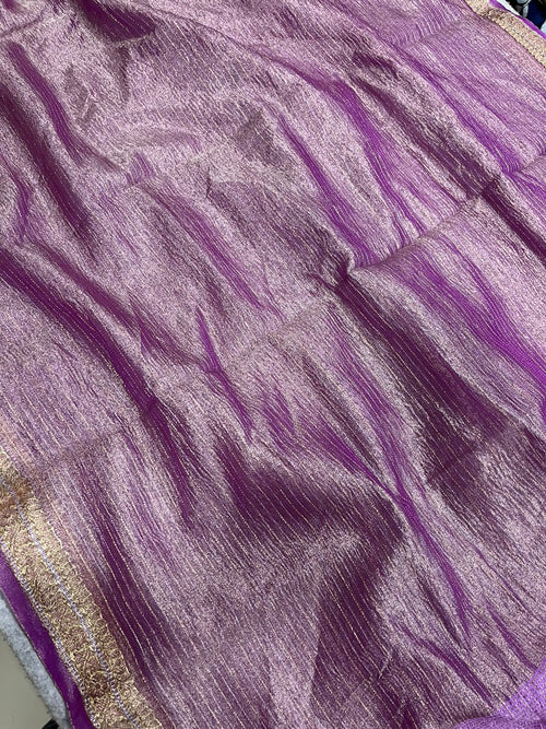 Purple Banarasi Handloom Tissue Silk Crushed Dupatta ID1B1FF226100602