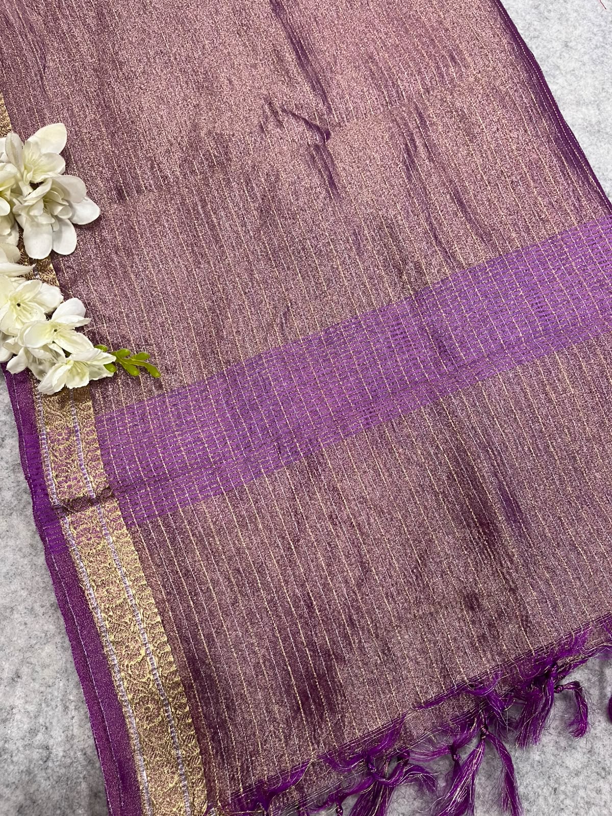 Purple Banarasi Handloom Tissue Silk Crushed Dupatta ID1B1FF226100602