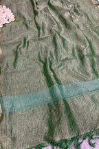 Green Banarasi Handloom Tissue Silk Crushed Dupatta ID1B1FF226100603