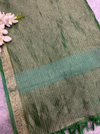 Green Banarasi Handloom Tissue Silk Crushed Dupatta ID1B1FF226100603