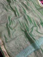 Green Banarasi Handloom Tissue Silk Crushed Dupatta ID1B1FF226100603