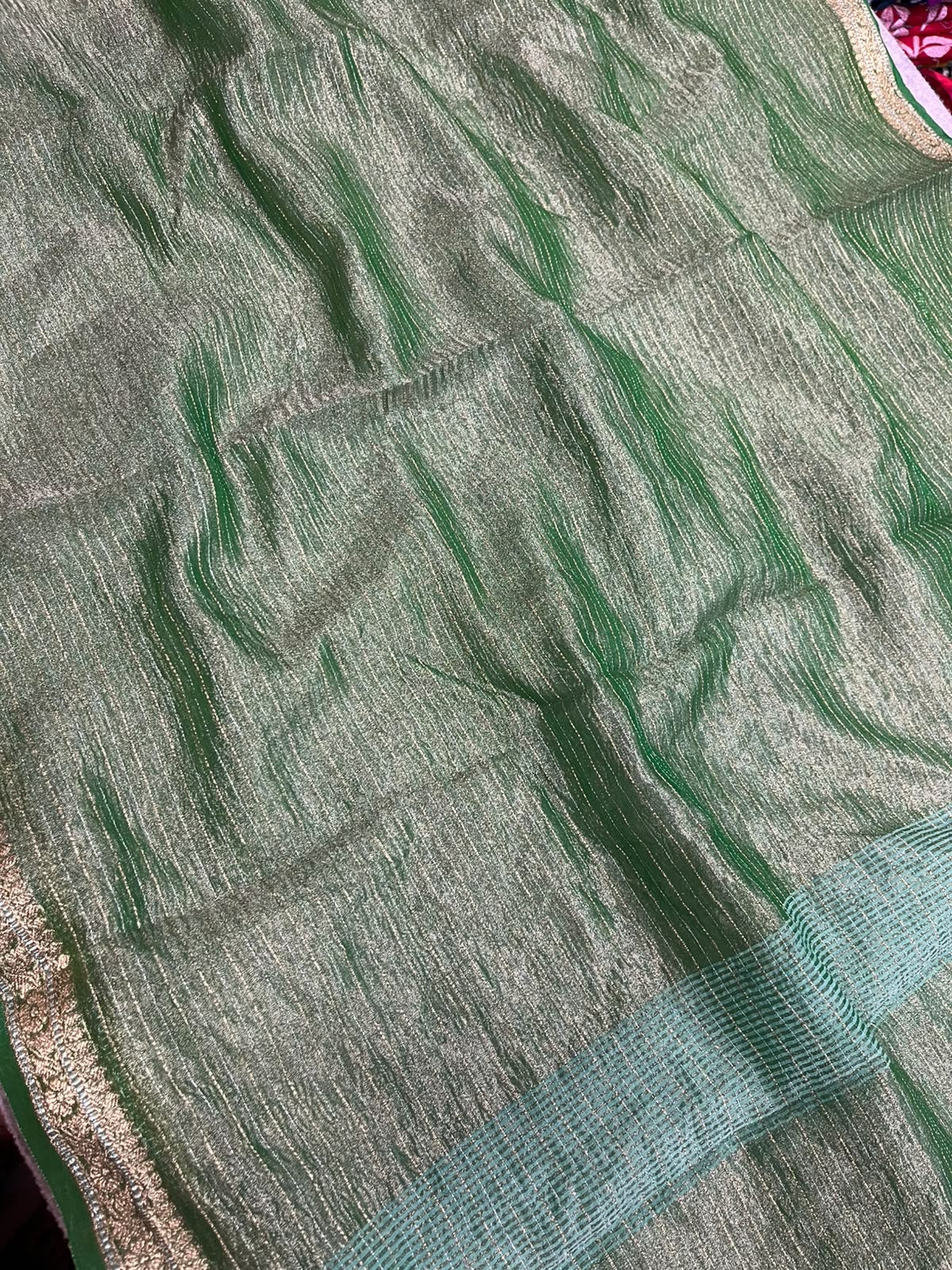 Green Banarasi Handloom Tissue Silk Crushed Dupatta ID1B1FF226100603