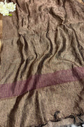 Brown Banarasi Handloom Tissue Silk Crushed Dupatta ID1B1FF226100604