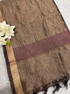 Brown Banarasi Handloom Tissue Silk Crushed Dupatta ID1B1FF226100604