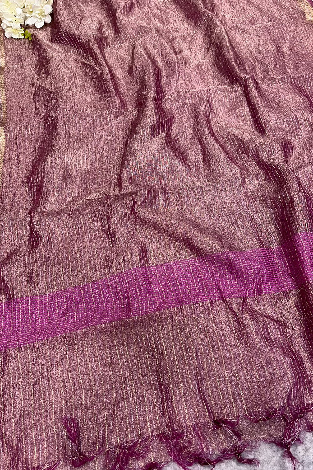Purple Banarasi Handloom Tissue Silk Crushed Dupatta