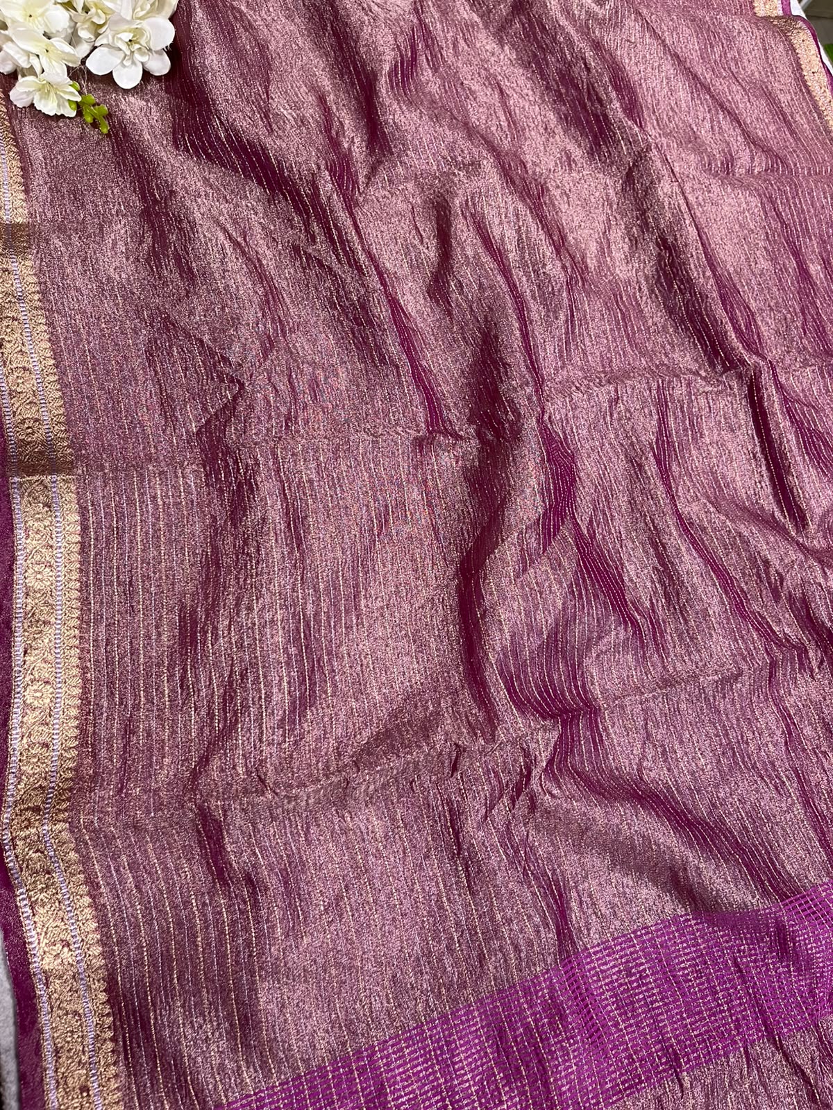 Purple Banarasi Handloom Tissue Silk Crushed Dupatta