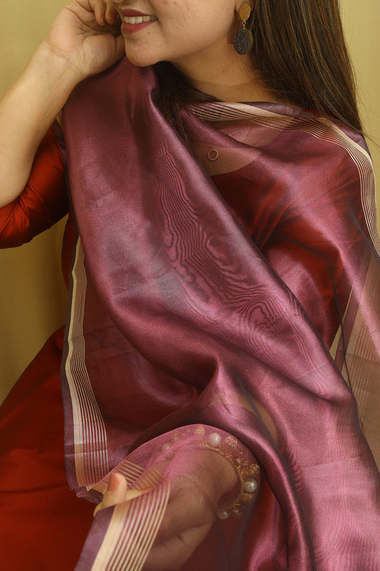 Purple Banarasi Plain Tissue Dupatta - Luxurion World