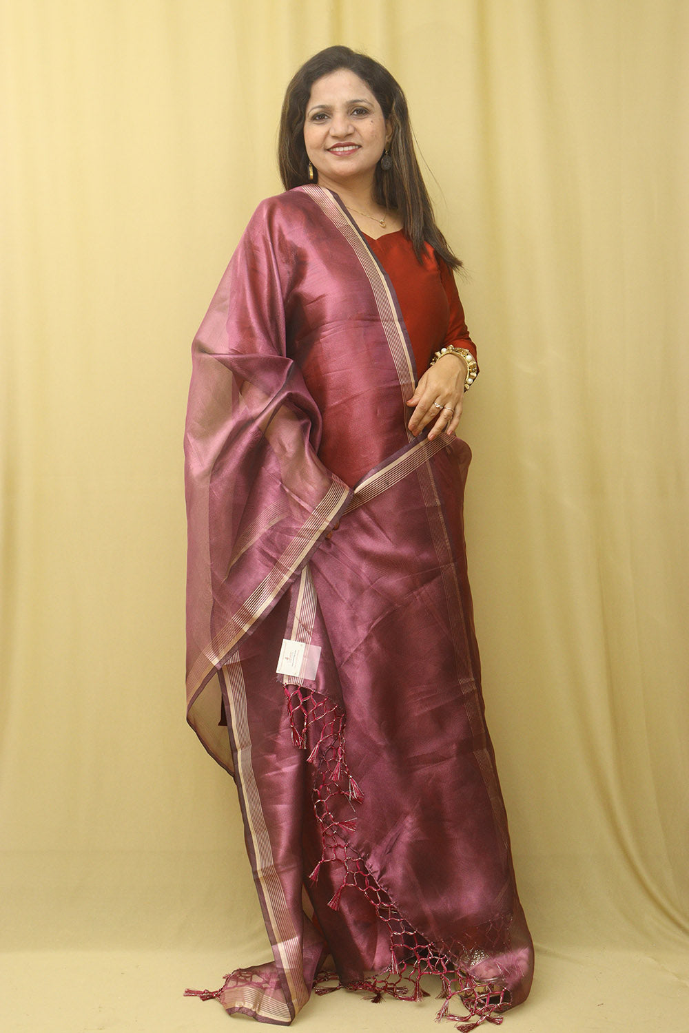 Purple Banarasi Plain Tissue Dupatta - Luxurion World