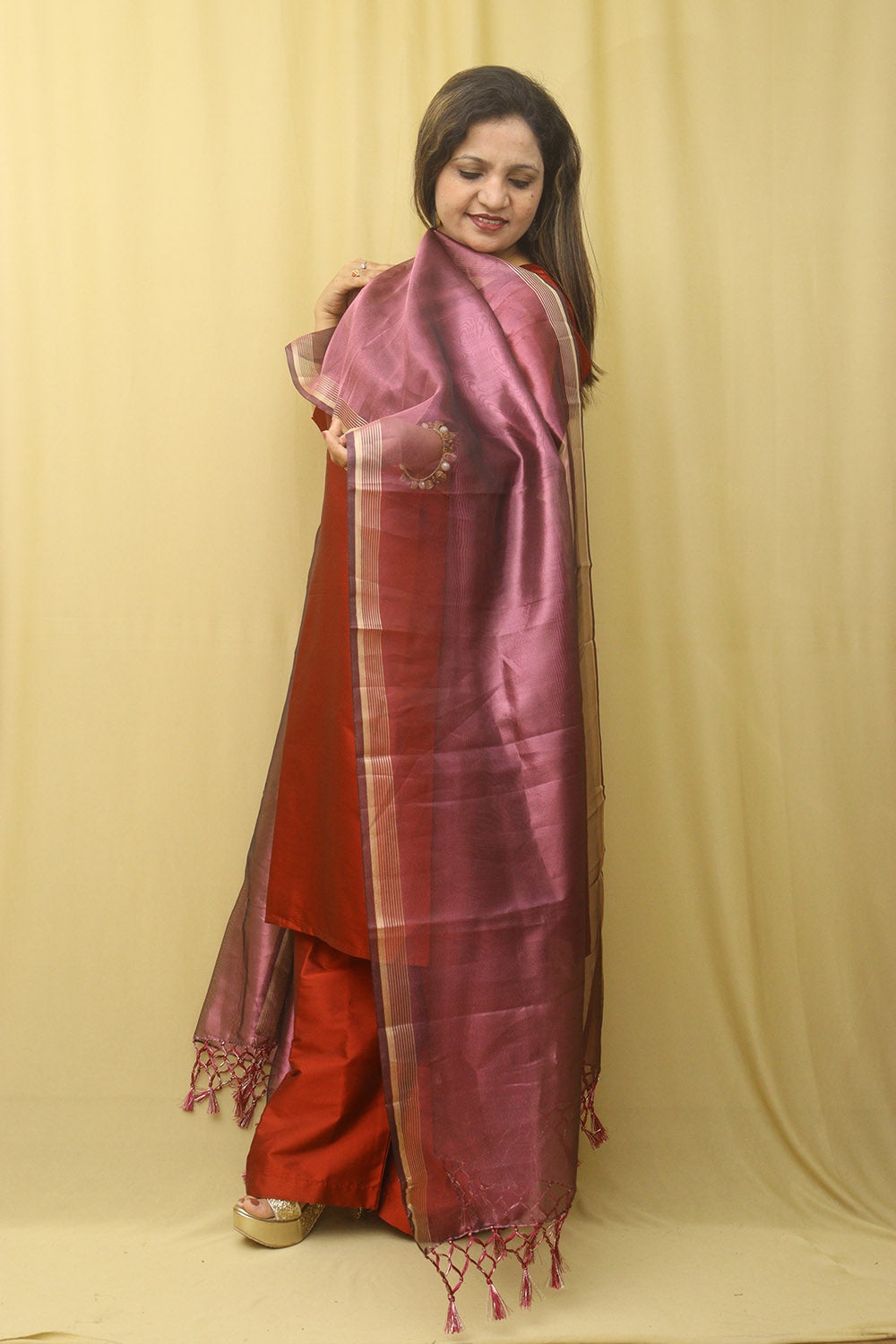 Purple Banarasi Plain Tissue Dupatta - Luxurion World