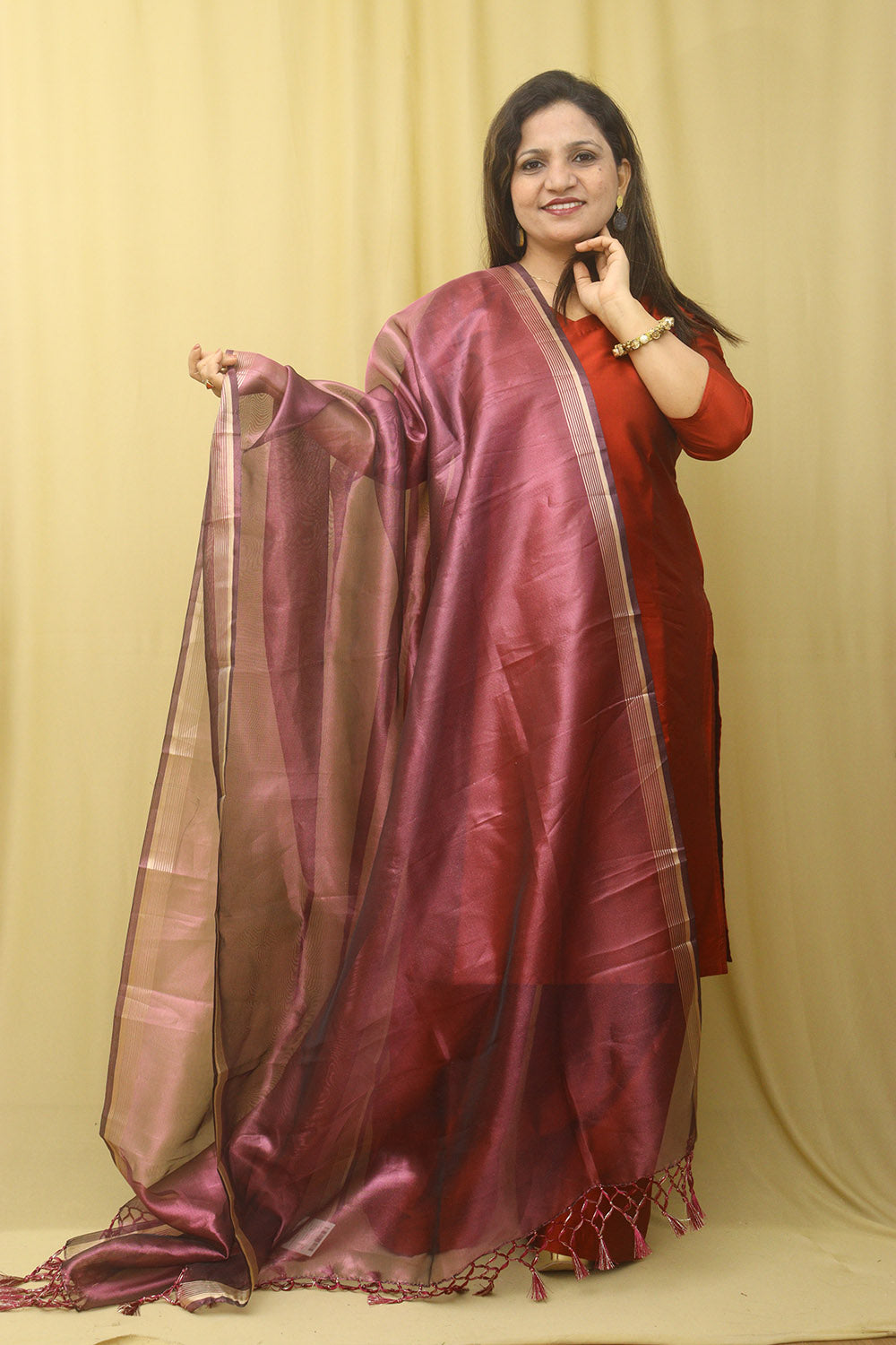 Purple Banarasi Plain Tissue Dupatta - Luxurion World