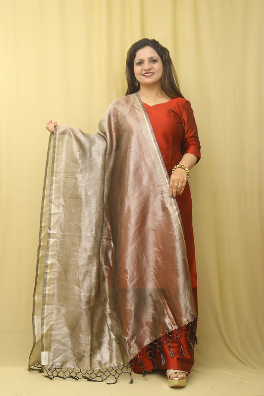 Silver Banarasi Plain Tissue Dupatta - Luxurion World