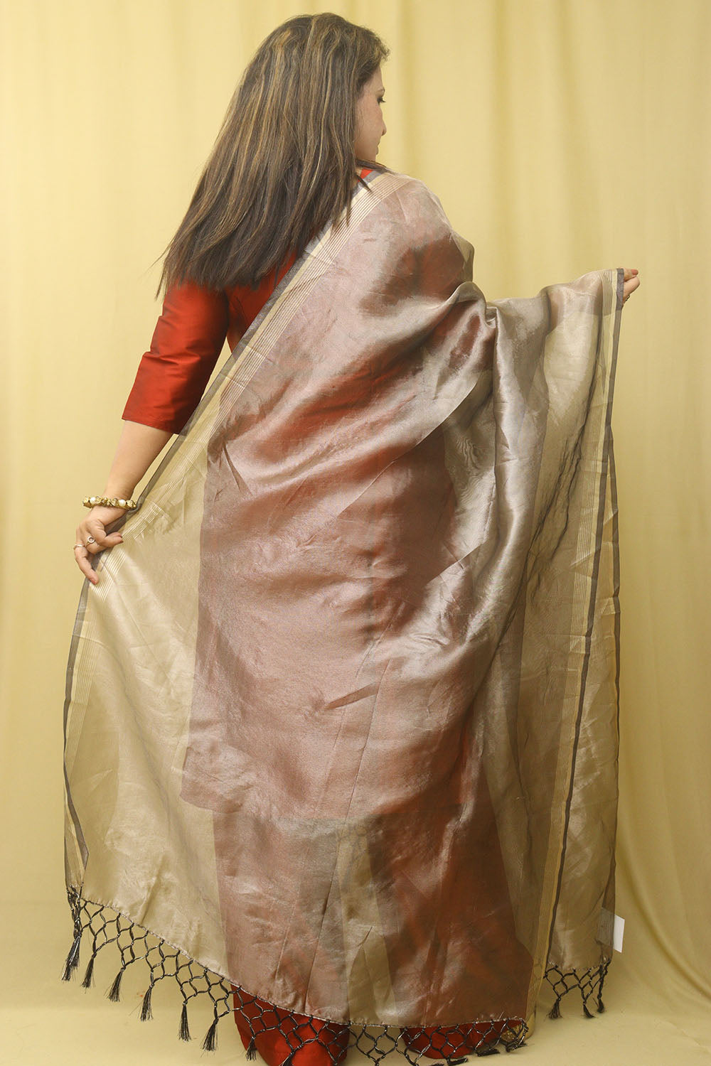 Silver Banarasi Plain Tissue Dupatta - Luxurion World