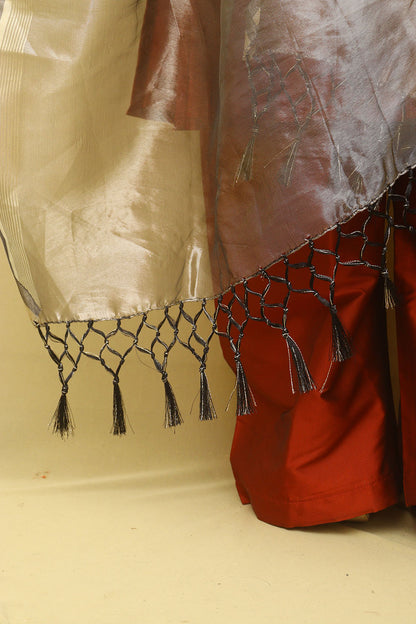 Silver Banarasi Plain Tissue Dupatta - Luxurion World
