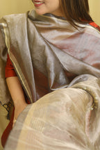 Silver Banarasi Plain Tissue Dupatta - Luxurion World
