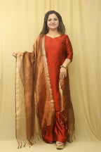 Brown Banarasi Plain Tissue Dupatta - Luxurion World
